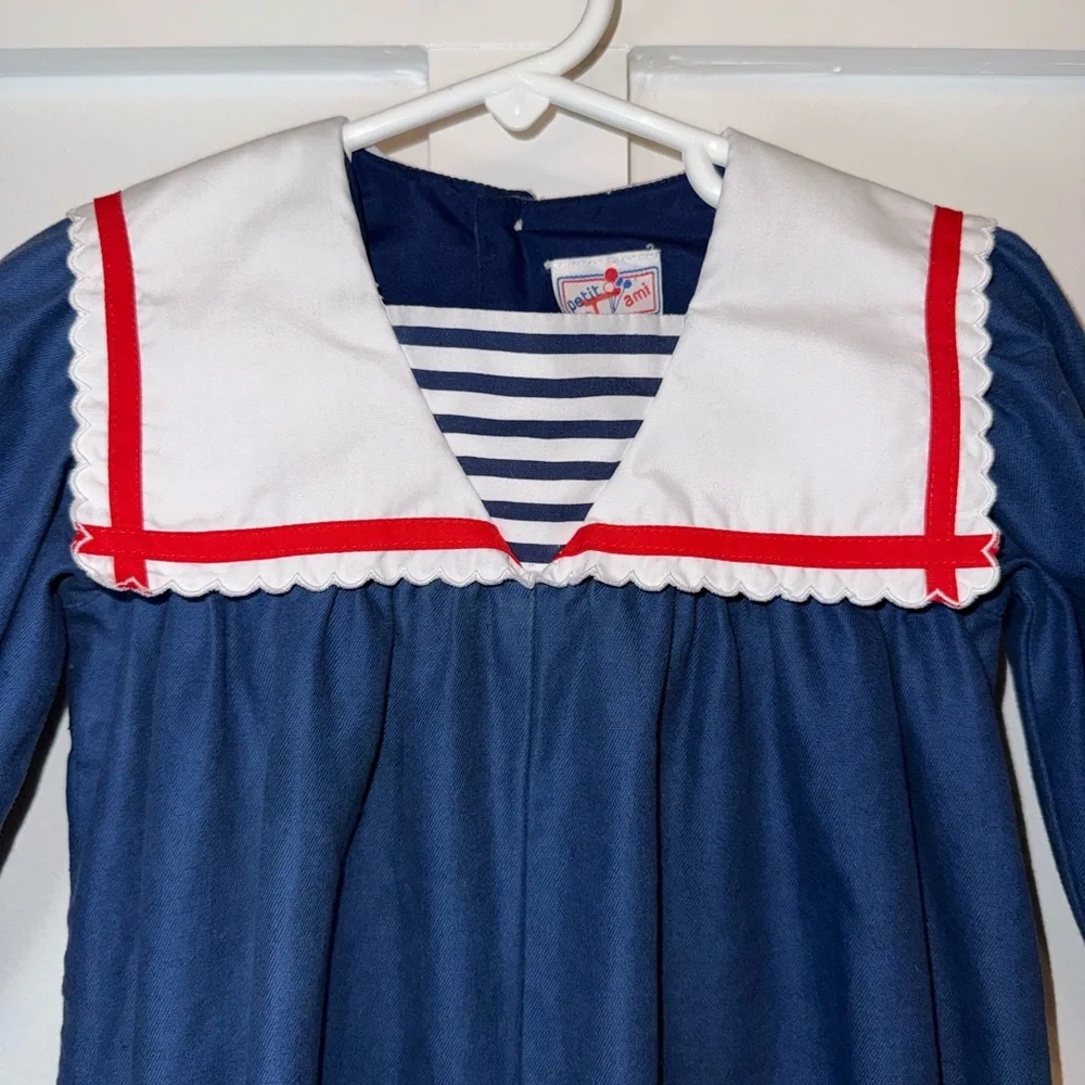 Vintage Petit Ami Nautical Blue Sailor Kids One Piece romper size 24 months